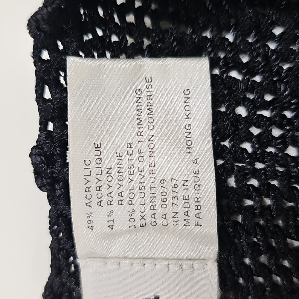 Vtg 90s Magnolia Black Faux Wrap, Beaded Scarf, Deep Vneck Sweater, Size Med - Picture 8 of 14